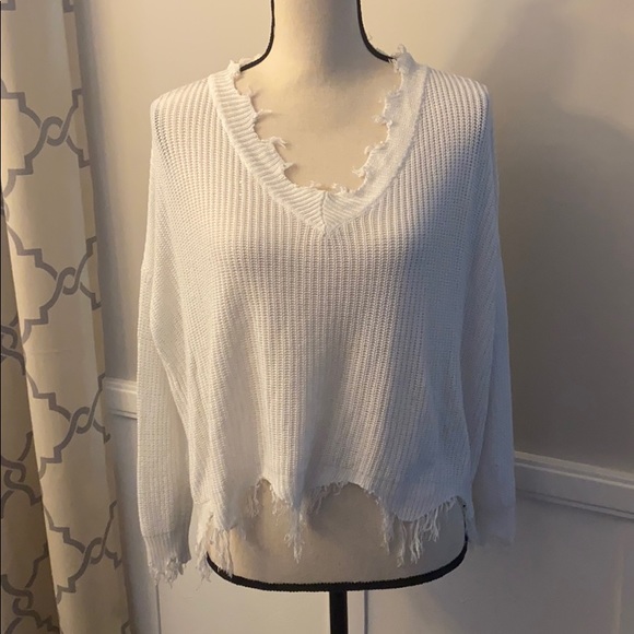 Main Strip Sweaters - Main Strip Frayed Cropped Sweater